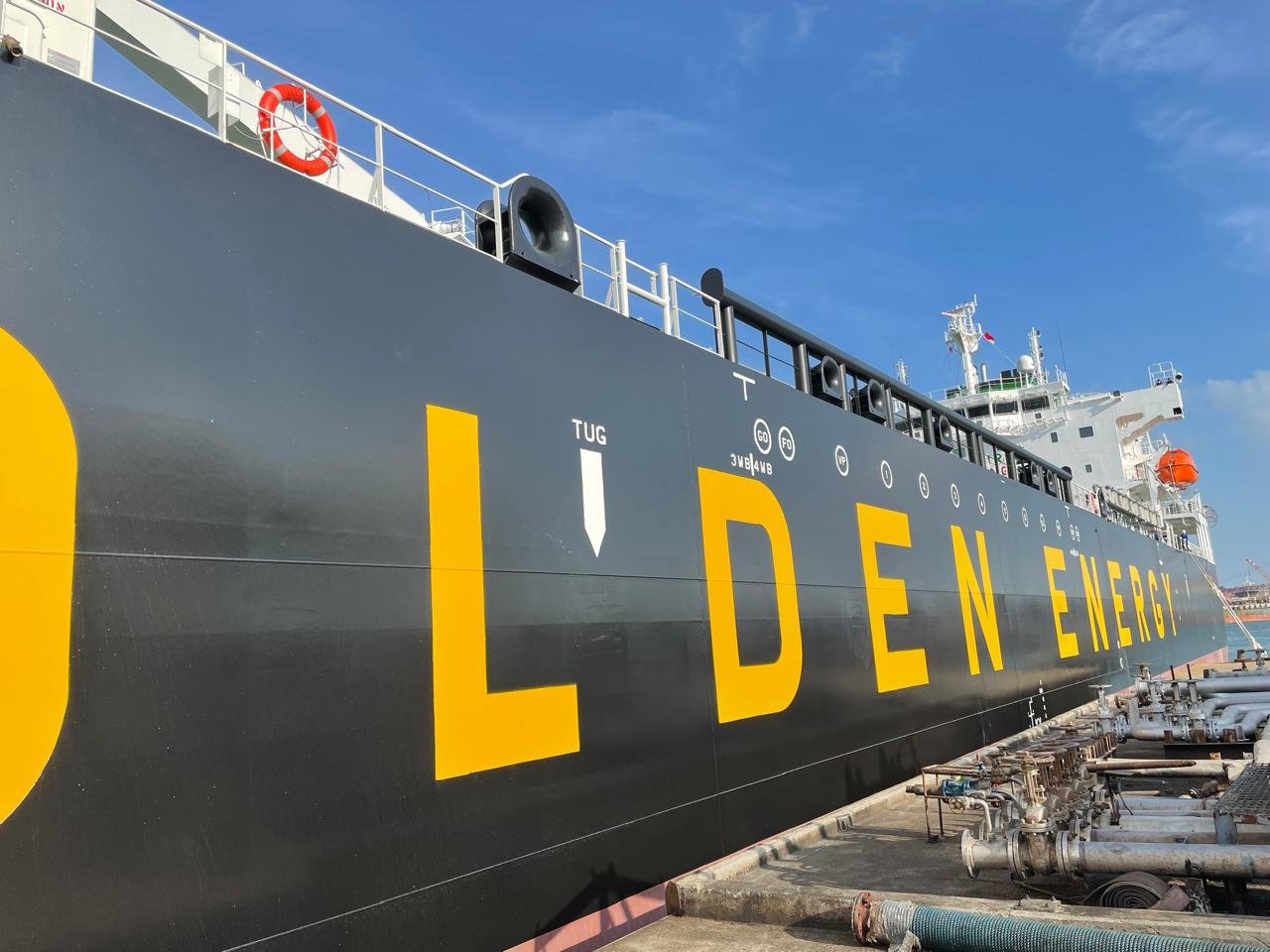 Product tanker hull at berth